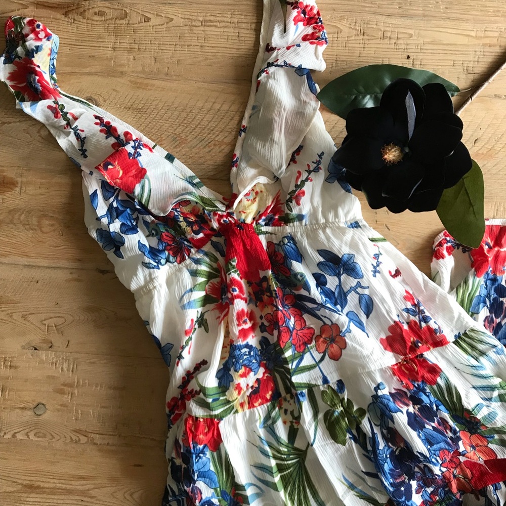 Floral Plunging Ruffle V-Neck Maxi